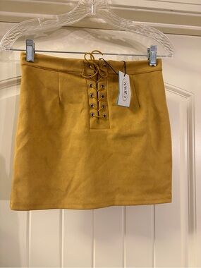 Cider Lace-Up Mustard Suede Mini Skirt